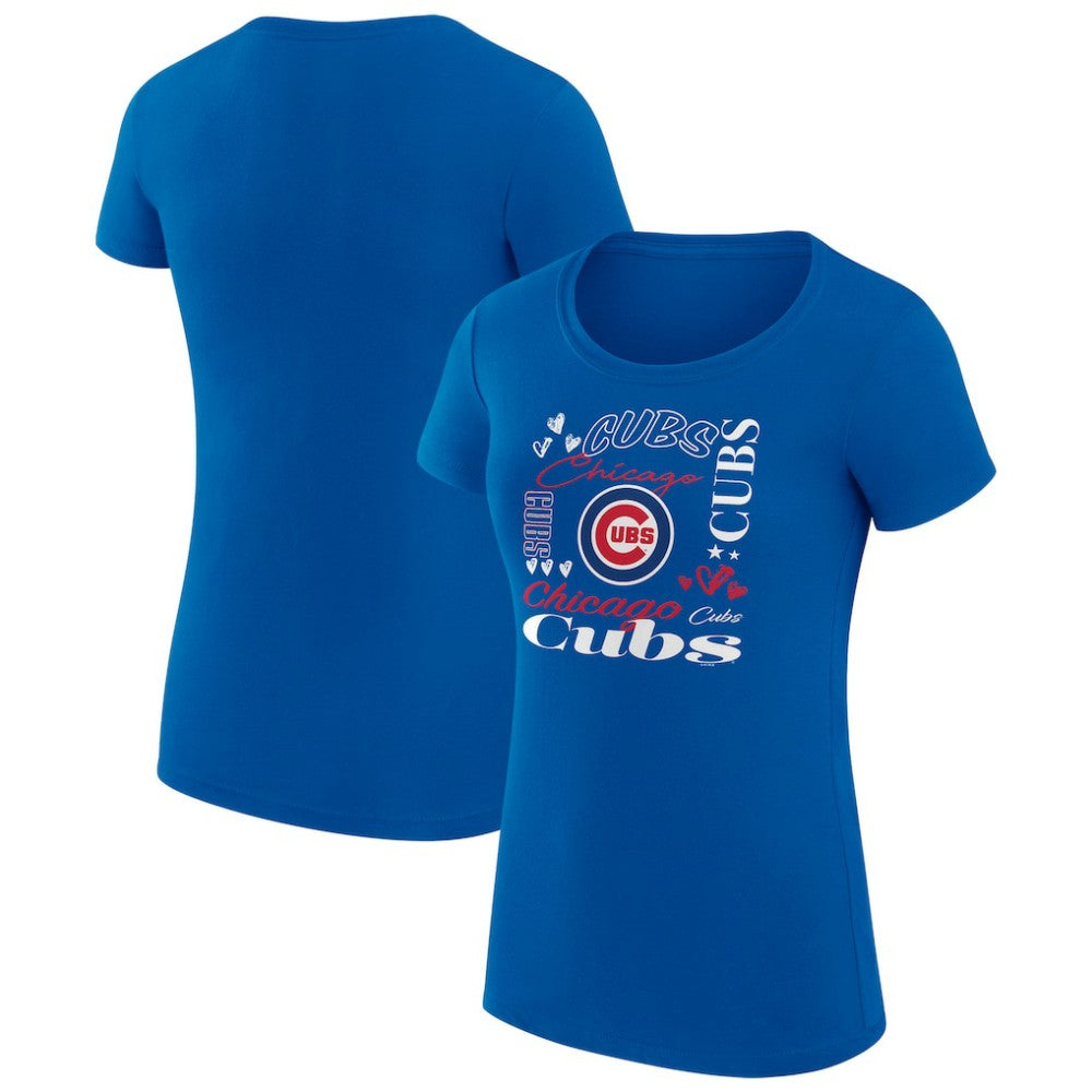 Chicago Cubs G-III 4Her by Carl Banks Women's Super-Slim Fit Lightweight Collage Team Graphic Crew Neck T-Shirt - Royal T-shirts