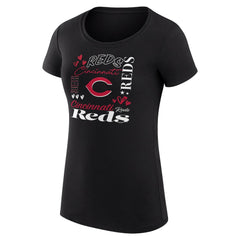 Cincinnati Reds G-III 4Her by Carl Banks Women's Super-Slim Fit Lightweight Collage Team Graphic Crew Neck T-Shirt - Black T-shirts