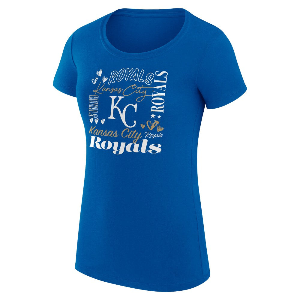 Kansas City Royals G-III 4Her by Carl Banks Women's Super-Slim Fit Lightweight Collage Team Graphic Crew Neck T-Shirt - Royal T-shirts