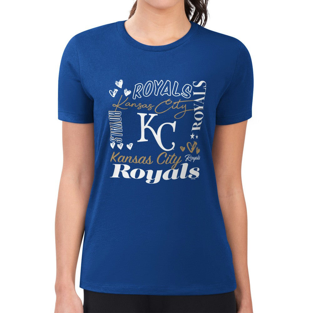 Kansas City Royals G-III 4Her by Carl Banks Women's Super-Slim Fit Lightweight Collage Team Graphic Crew Neck T-Shirt - Royal T-shirts