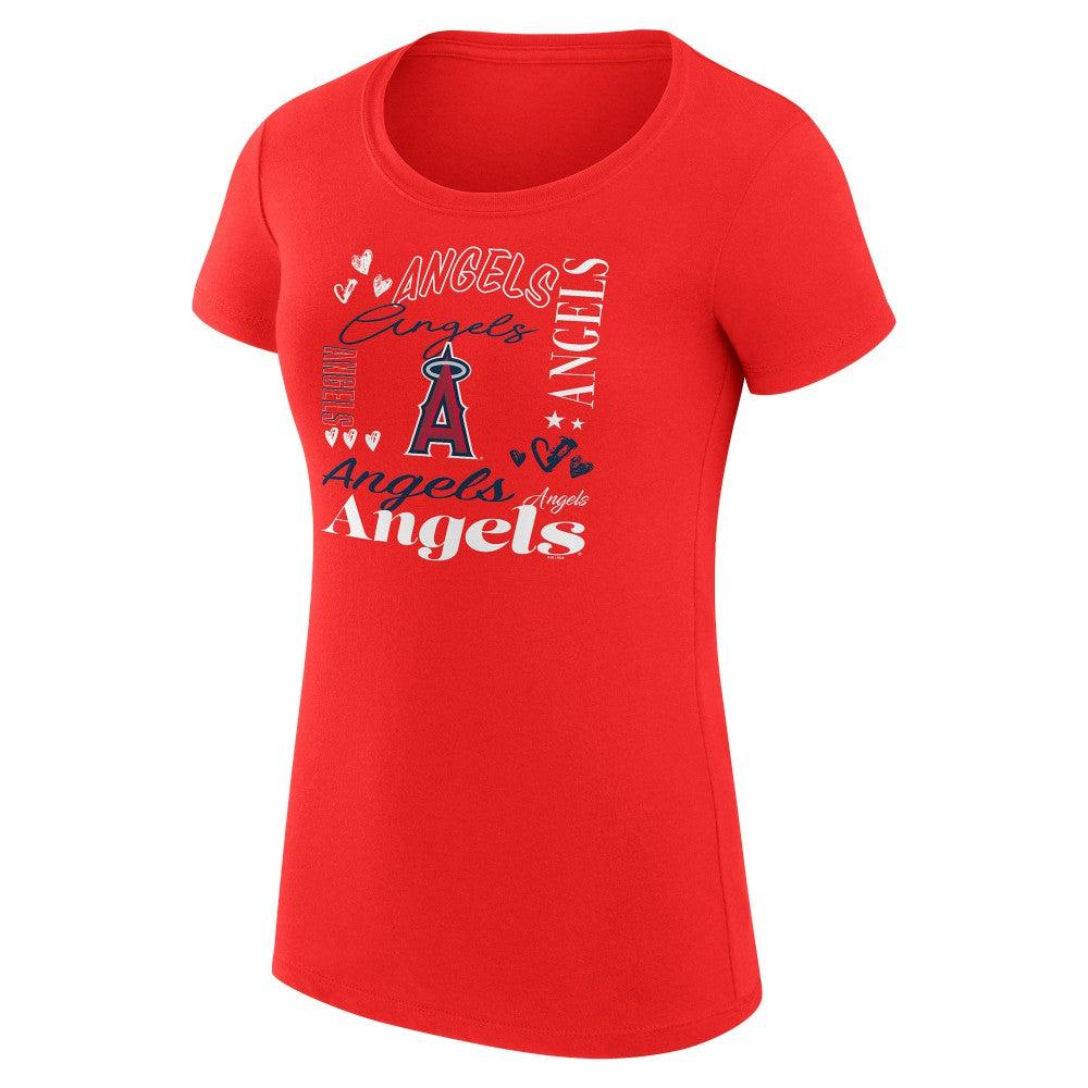 Los Angeles Angels G-III 4Her by Carl Banks Women's Super-Slim Fit Lightweight Collage Team Graphic Crew Neck T-Shirt - Red T-shirts