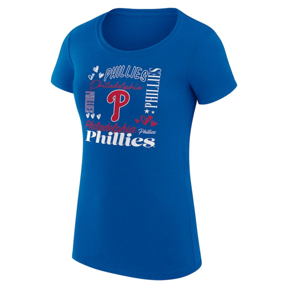 Philadelphia Phillies G-III 4Her by Carl Banks Women's Super-Slim Fit Lightweight Collage Team Graphic Crew Neck T-Shirt - Royal T-shirts