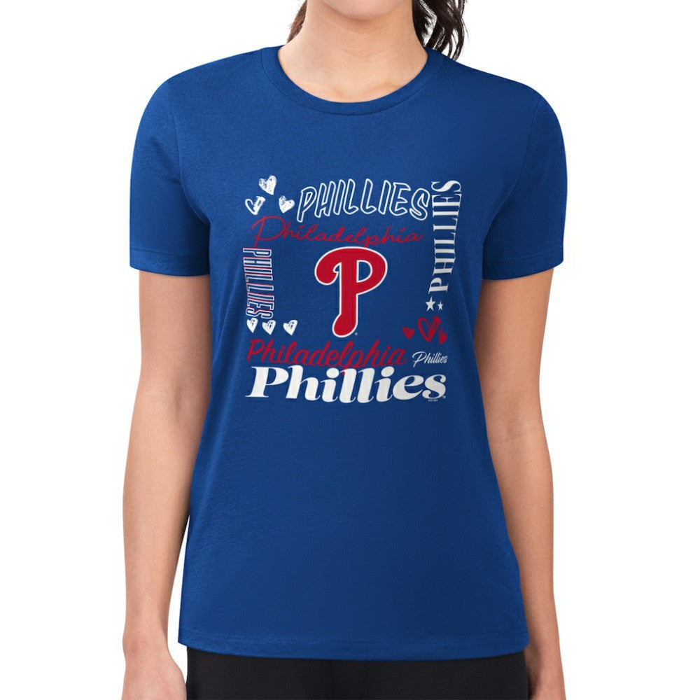 Philadelphia Phillies G-III 4Her by Carl Banks Women's Super-Slim Fit Lightweight Collage Team Graphic Crew Neck T-Shirt - Royal T-shirts