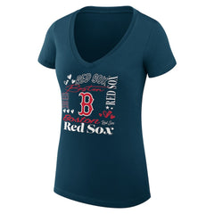 Boston Red Sox G-III 4Her by Carl Banks Women's Super-Slim Fit Lightweight Collage Team Graphic V-Neck T-Shirt - Navy T-shirts