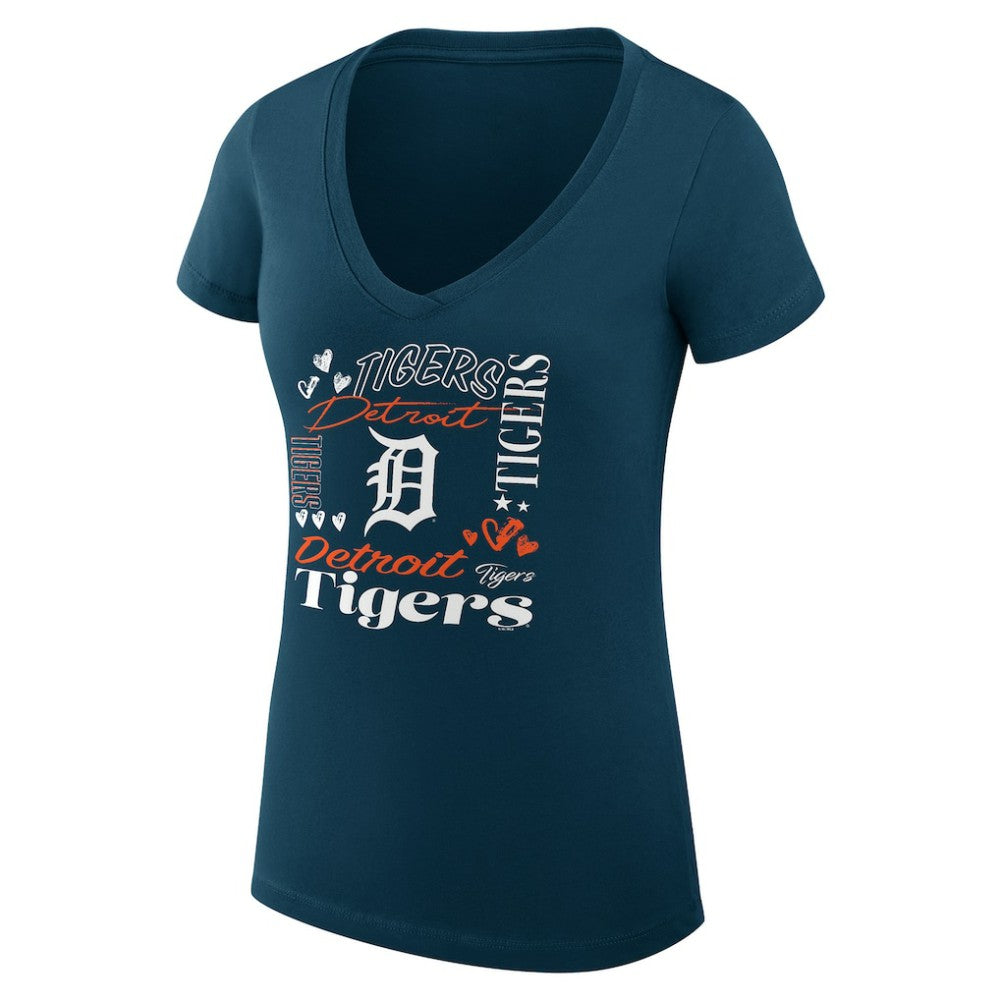 Detroit Tigers G-III 4Her by Carl Banks Women's Super-Slim Fit Lightweight Collage Team Graphic V-Neck T-Shirt - Navy T-shirts