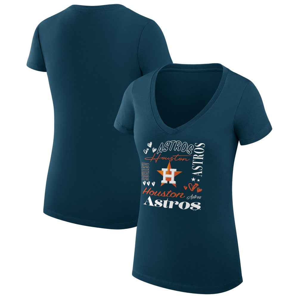 Houston Astros G-III 4Her by Carl Banks Women's Super-Slim Fit Lightweight Collage Team Graphic V-Neck T-Shirt - Navy T-shirts