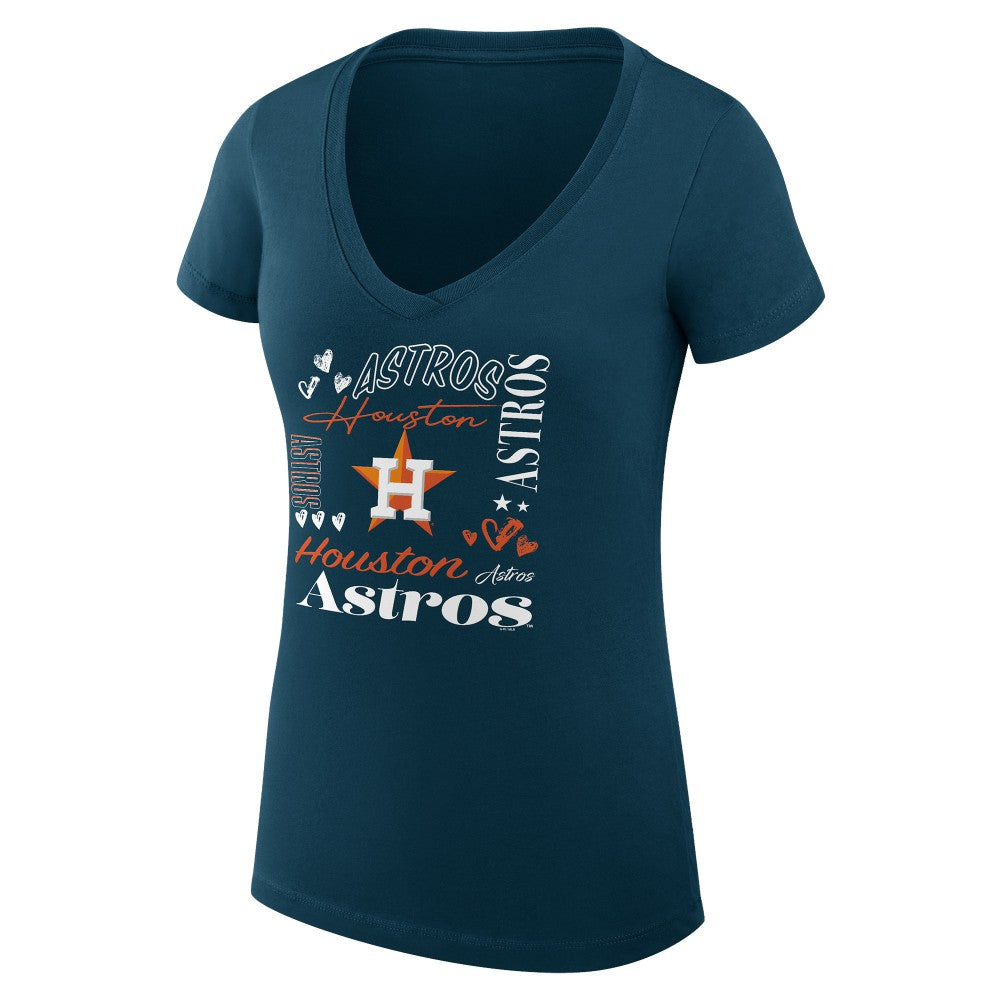 Houston Astros G-III 4Her by Carl Banks Women's Super-Slim Fit Lightweight Collage Team Graphic V-Neck T-Shirt - Navy T-shirts
