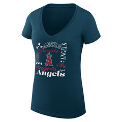 Los Angeles Angels G-III 4Her by Carl Banks Women's Super-Slim Fit Lightweight Collage Team Graphic V-Neck T-Shirt - Navy T-shirts