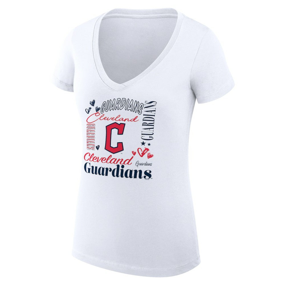 Cleveland Guardians G-III 4Her by Carl Banks Women's Super-Slim Fit Lightweight Collage Team Graphic V-Neck T-Shirt - White T-shirts