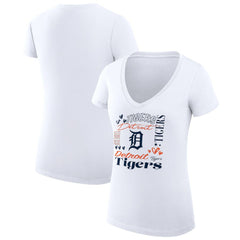 Detroit Tigers G-III 4Her by Carl Banks Women's Super-Slim Fit Lightweight Collage Team Graphic V-Neck T-Shirt - White T-shirts
