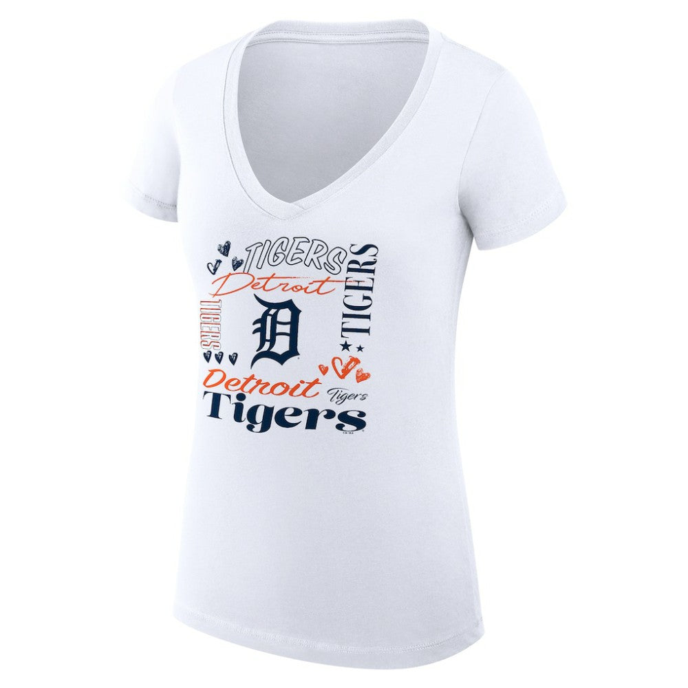 Detroit Tigers G-III 4Her by Carl Banks Women's Super-Slim Fit Lightweight Collage Team Graphic V-Neck T-Shirt - White T-shirts