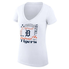 Detroit Tigers G-III 4Her by Carl Banks Women's Super-Slim Fit Lightweight Collage Team Graphic V-Neck T-Shirt - White T-shirts
