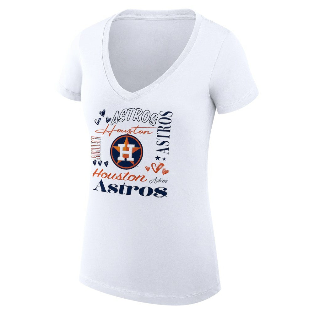 Houston Astros G-III 4Her by Carl Banks Women's Super-Slim Fit Lightweight Collage Team Graphic V-Neck T-Shirt - White T-shirts