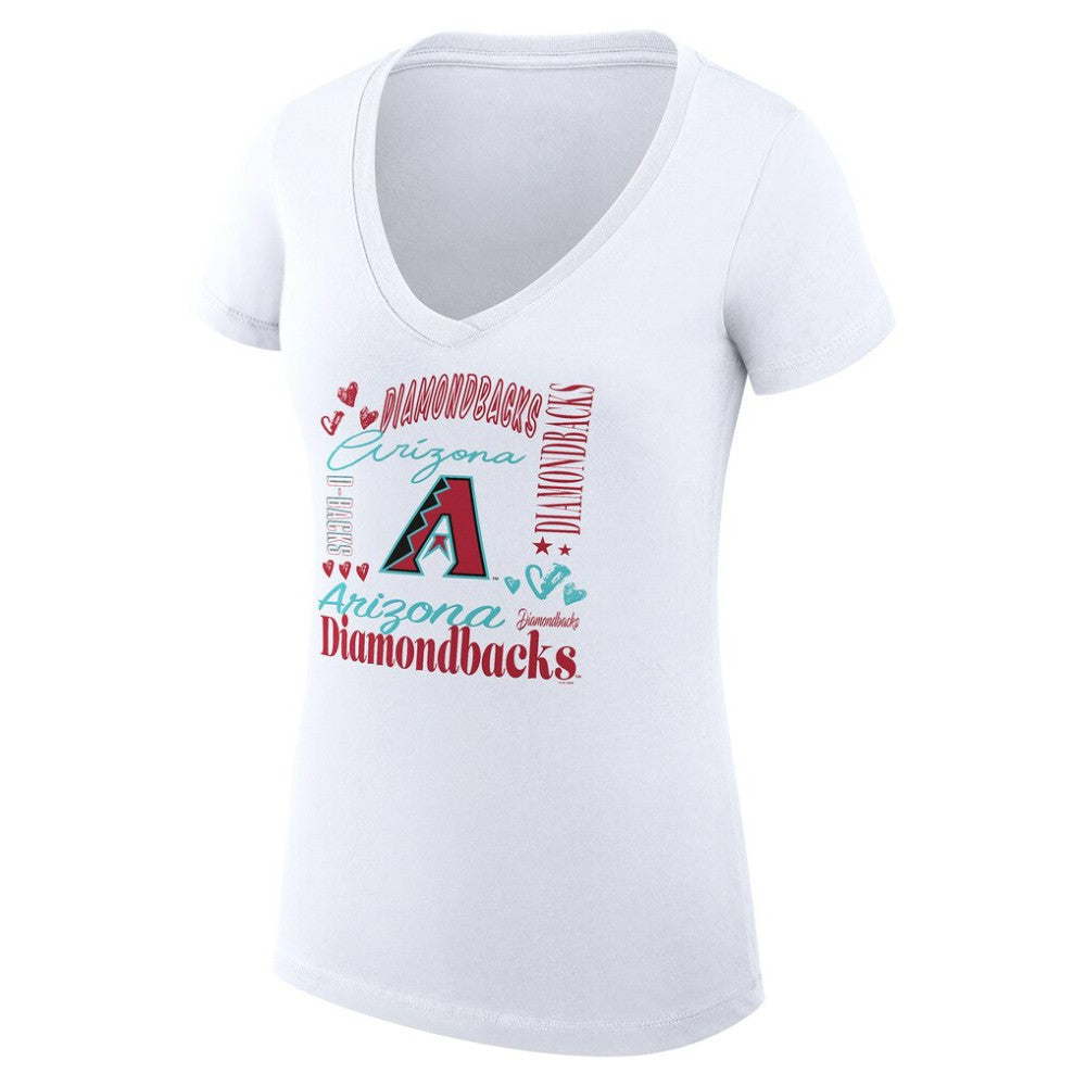 Arizona Diamondbacks G-III 4Her by Carl Banks Women's Super-Slim Fit Lightweight Collage Team Graphic V-Neck T-Shirt - White T-shirts