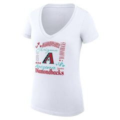 Arizona Diamondbacks G-III 4Her by Carl Banks Women's Super-Slim Fit Lightweight Collage Team Graphic V-Neck T-Shirt - White T-shirts