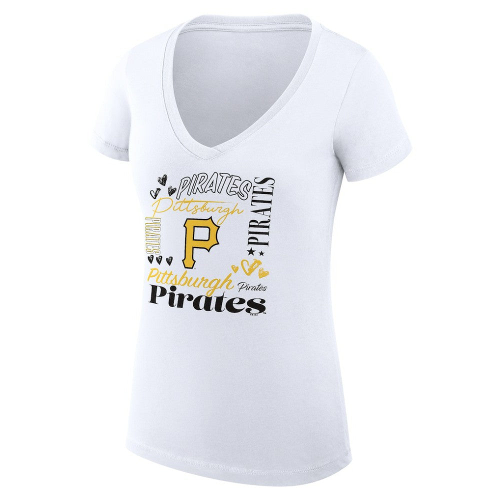 Pittsburgh Pirates G-III 4Her by Carl Banks Women's Super-Slim Fit Lightweight Collage Team Graphic V-Neck T-Shirt - White T-shirts