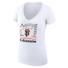 San Francisco Giants G-III 4Her by Carl Banks Women's Super-Slim Fit Lightweight Collage Team Graphic V-Neck T-Shirt - White T-shirts