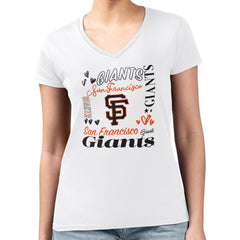 San Francisco Giants G-III 4Her by Carl Banks Women's Super-Slim Fit Lightweight Collage Team Graphic V-Neck T-Shirt - White T-shirts