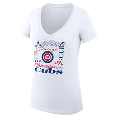 Chicago Cubs G-III 4Her by Carl Banks Women's Super-Slim Fit Lightweight Collage Team Graphic V-Neck T-Shirt - White T-shirts