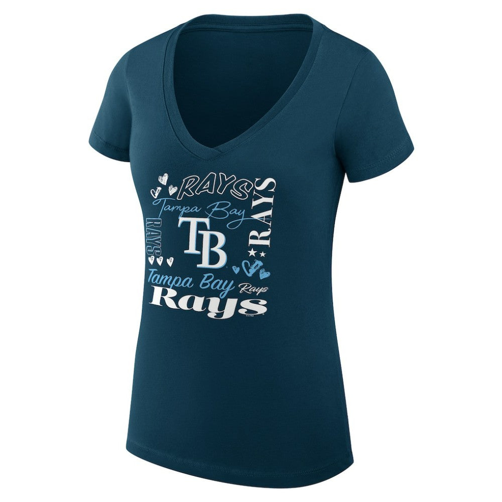 Tampa Bay Rays G-III 4Her by Carl Banks Women's Super-Slim Fit Lightweight Collage Team Graphic V-Neck T-Shirt - Navy T-shirts
