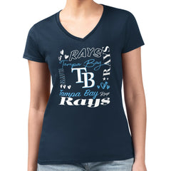 Tampa Bay Rays G-III 4Her by Carl Banks Women's Super-Slim Fit Lightweight Collage Team Graphic V-Neck T-Shirt - Navy T-shirts