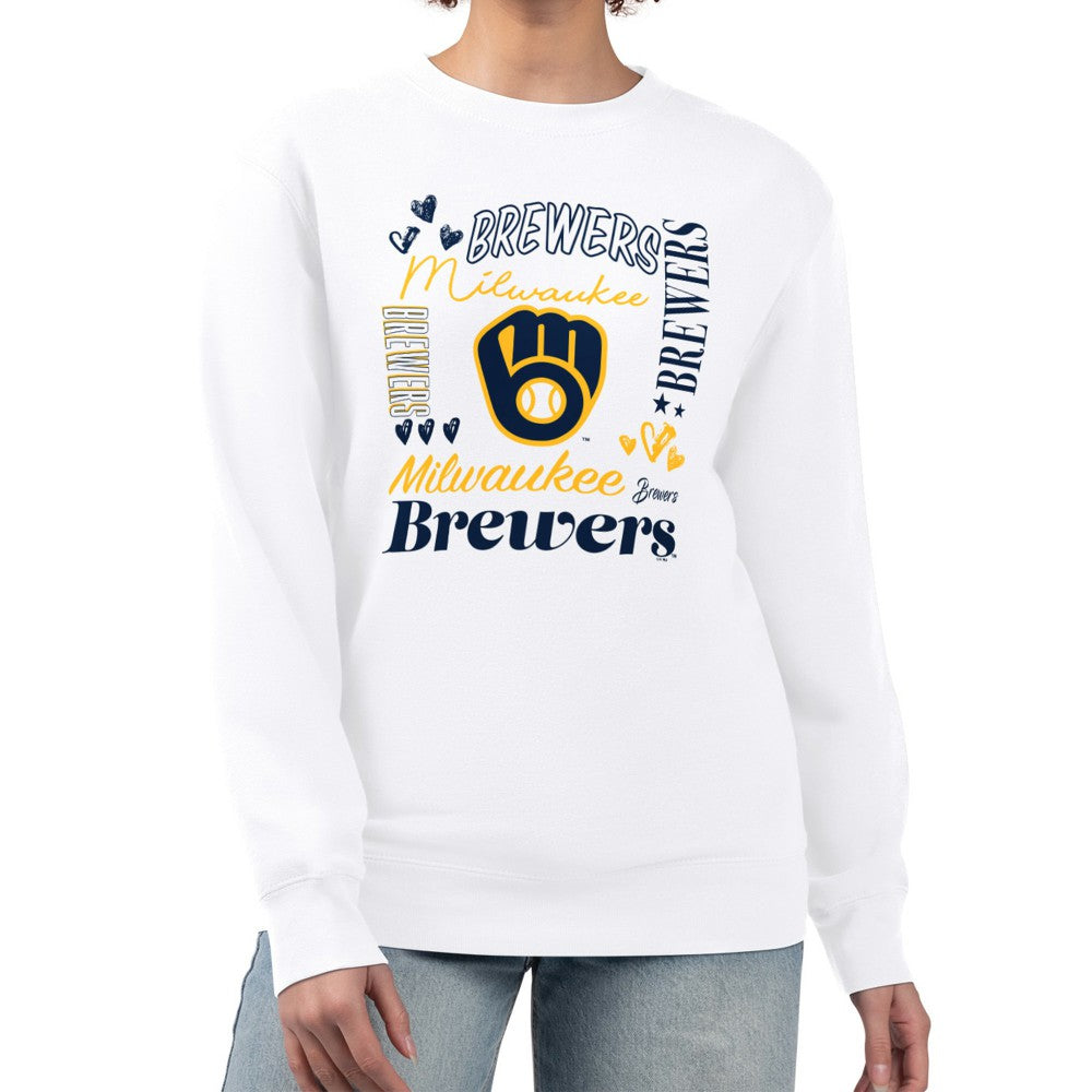 Milwaukee Brewers G-III 4Her by Carl Banks Women's Collage Team Graphic Fleece Pullover Hoodie - White Hoodies