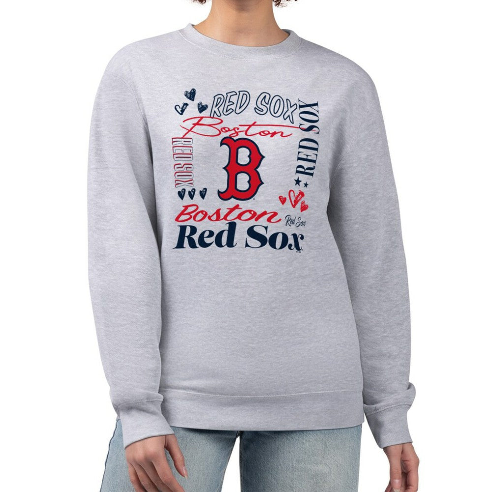 Boston Red Sox G-III 4Her by Carl Banks Women's Collage Team Graphic Fleece Pullover Hoodie - Heather Gray Hoodies