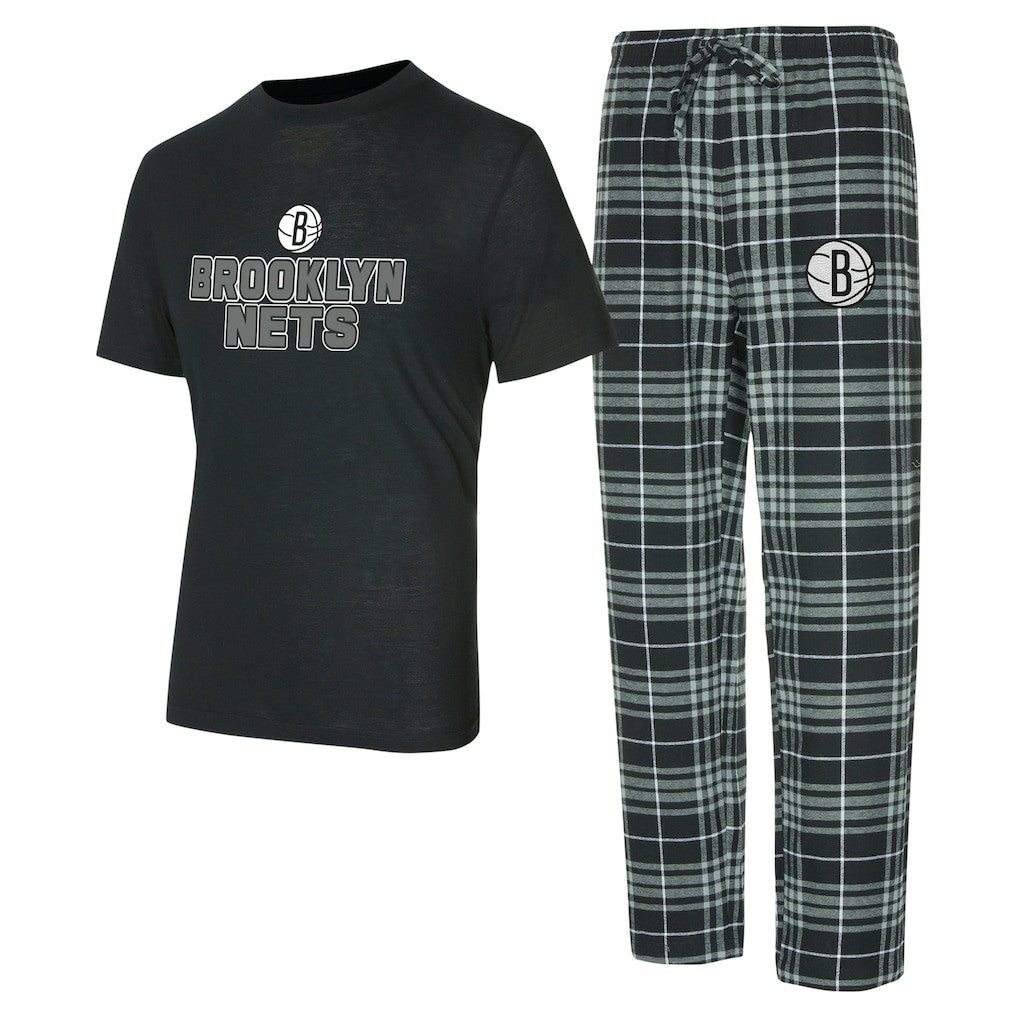 Brooklyn Nets Concepts Sport Vector Top & Flannel Pants Sleep Set Black/Gray