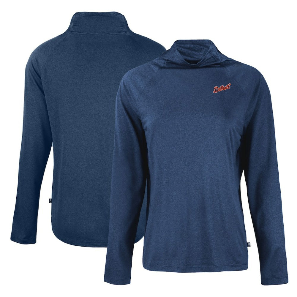 Detroit Tigers Cutter & Buck Women's Cooperstown Collection Coastline Epic Comfort Eco Recycled Funnel Neck Raglan Pullover Top - Navy Pullover