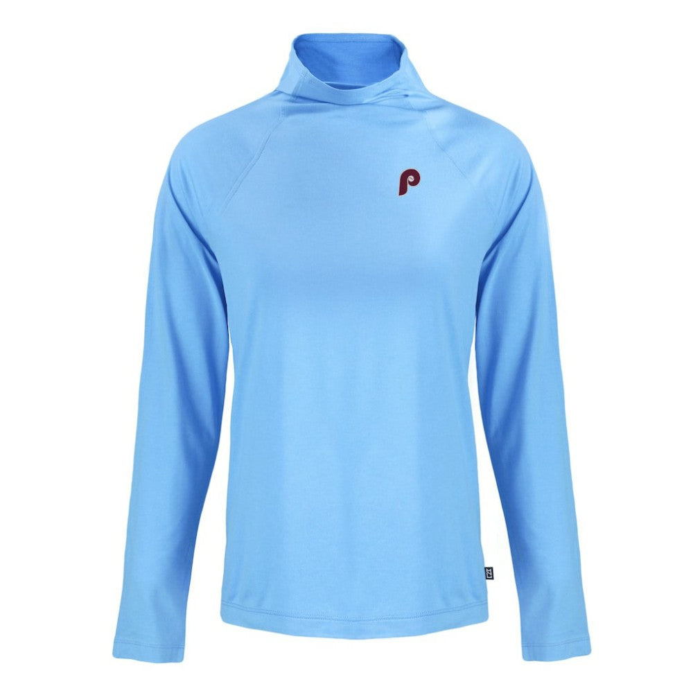 Philadelphia Phillies Cutter & Buck Women's Cooperstown Collection Coastline Epic Comfort Eco Recycled Funnel Neck Raglan Pullover Top - Powder Blue Pullover