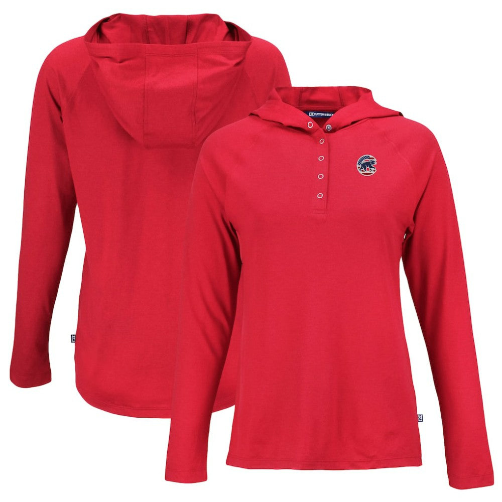 Chicago Cubs Cutter & Buck Women's Stars And Stripes Coastline Epic Comfort Eco Recycled Hoodie Raglan Long Sleeve T-Shirt - Red Hoodies