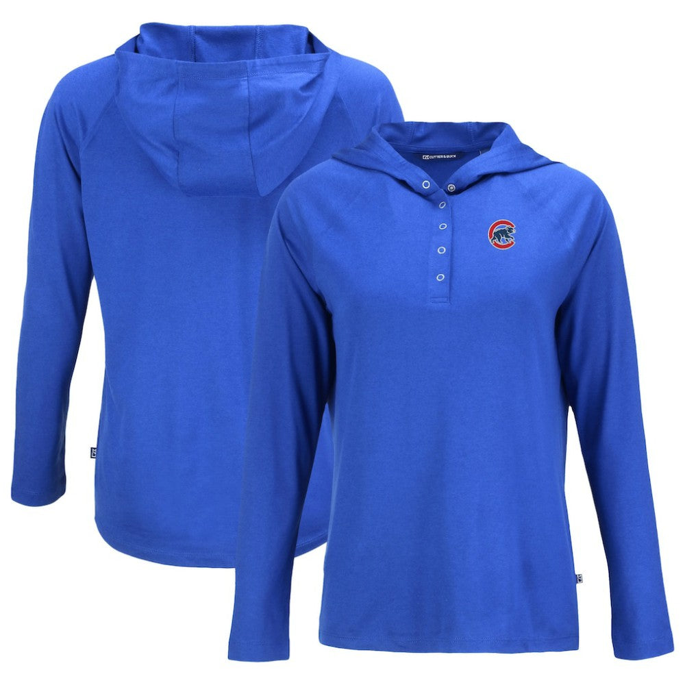 Chicago Cubs Cutter & Buck Women's  Coastline Epic Comfort Eco Recycled Hoodie Raglan Long Sleeve T-Shirt - Royal Hoodies