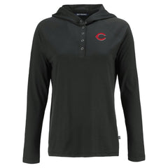 Cincinnati Reds Cutter & Buck Women's  Coastline Epic Comfort Eco Recycled Hoodie Raglan Long Sleeve T-Shirt - Black Hoodies