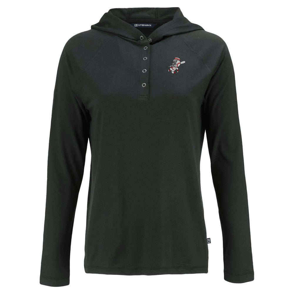 Cincinnati Reds Cutter & Buck Women's Cooperstown Collection Coastline Epic Comfort Eco Recycled Hoodie Raglan Long Sleeve T-Shirt - Black Hoodies