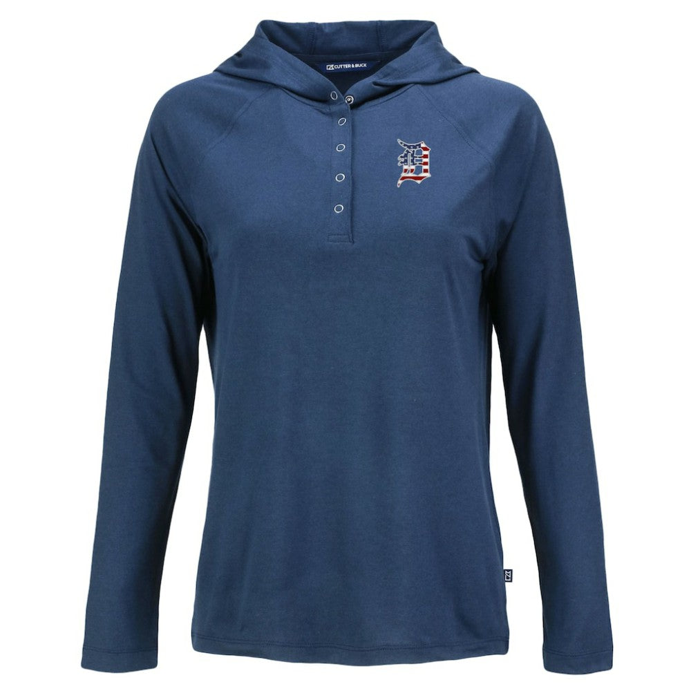 Detroit Tigers Cutter & Buck Women's Stars And Stripes Coastline Epic Comfort Eco Recycled Hoodie Raglan Long Sleeve T-Shirt - Navy Hoodies