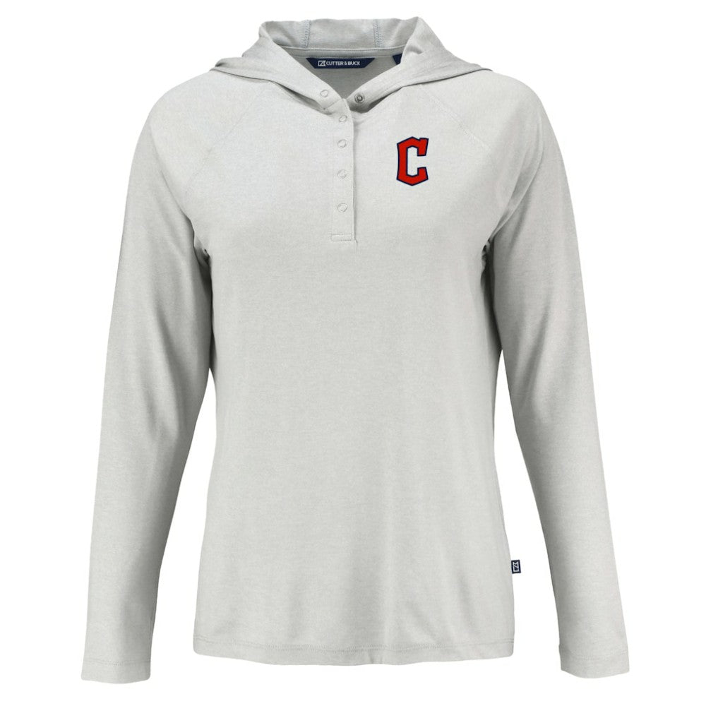 Cleveland Guardians Cutter & Buck Women's  Coastline Epic Comfort Eco Recycled Hoodie Raglan Long Sleeve T-Shirt - Gray Hoodies