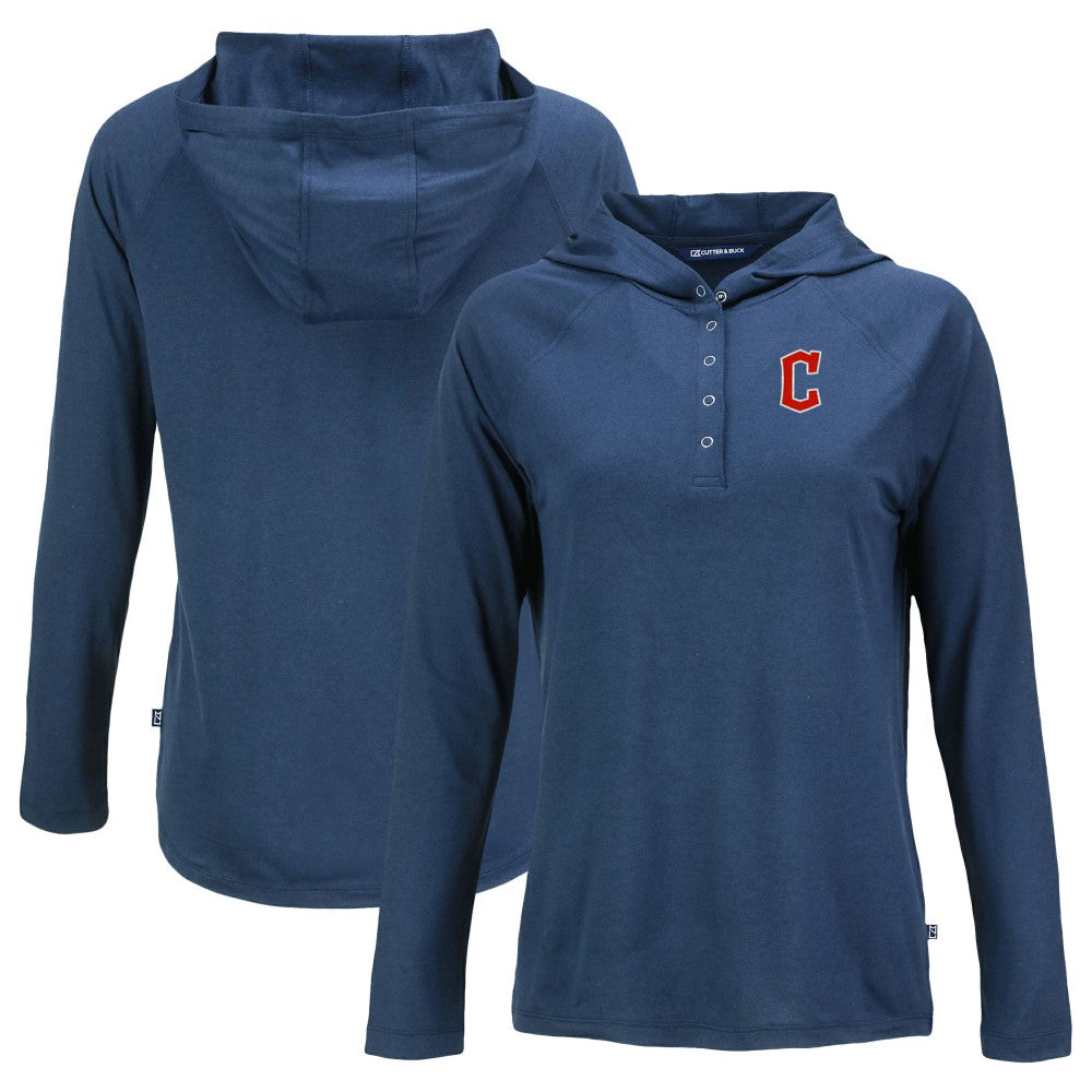 Cleveland Guardians Cutter & Buck Women's  Coastline Epic Comfort Eco Recycled Hoodie Raglan Long Sleeve T-Shirt - Navy Hoodies