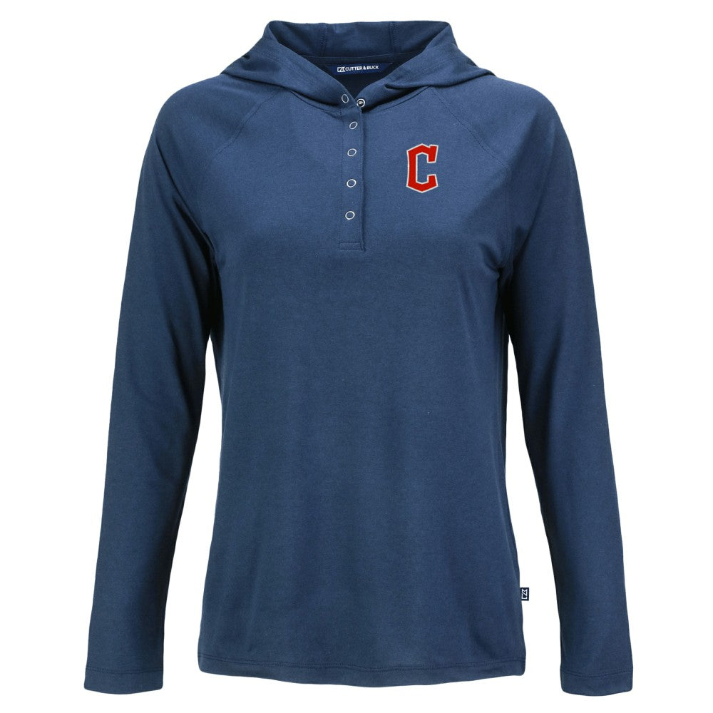 Cleveland Guardians Cutter & Buck Women's  Coastline Epic Comfort Eco Recycled Hoodie Raglan Long Sleeve T-Shirt - Navy Hoodies