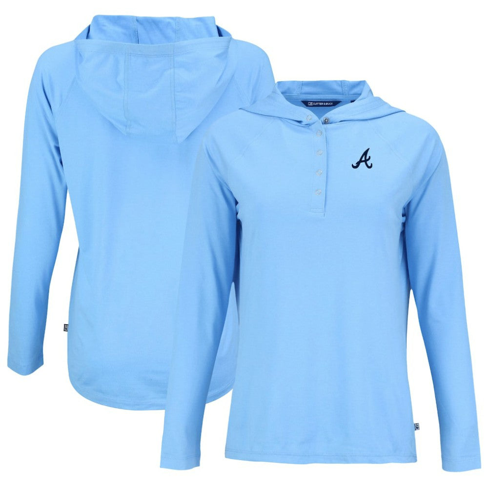 Atlanta Braves Cutter & Buck Women's  Coastline Epic Comfort Eco Recycled Hoodie Raglan Long Sleeve T-Shirt - Powder Blue Hoodies