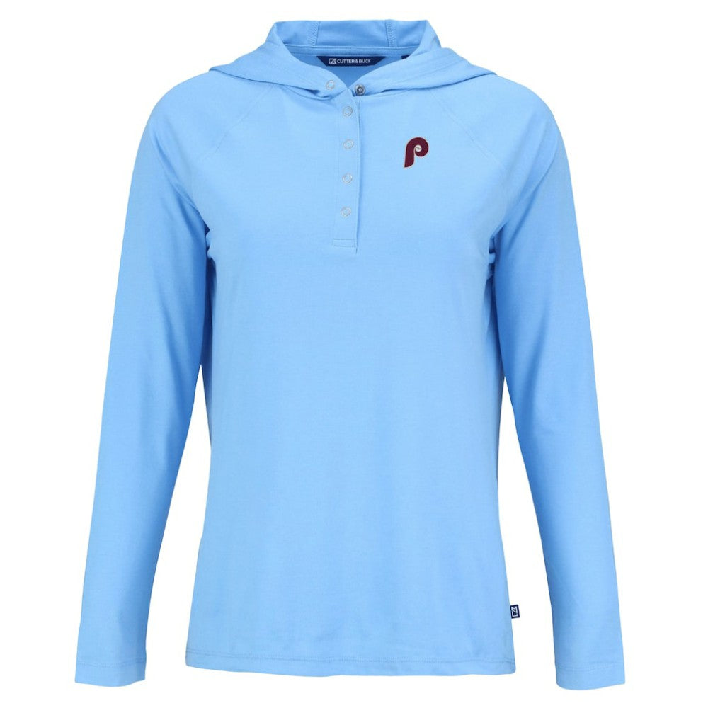 Philadelphia Phillies Cutter & Buck Women's Cooperstown Collection Coastline Epic Comfort Eco Recycled Hoodie Raglan Long Sleeve T-Shirt - Powder Blue Hoodies
