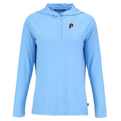 Philadelphia Phillies Cutter & Buck Women's Cooperstown Collection Coastline Epic Comfort Eco Recycled Hoodie Raglan Long Sleeve T-Shirt - Powder Blue Hoodies