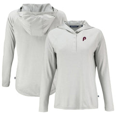 Philadelphia Phillies Cutter & Buck Women's Cooperstown Collection Coastline Epic Comfort Eco Recycled Hoodie Raglan Long Sleeve T-Shirt - Gray Hoodies
