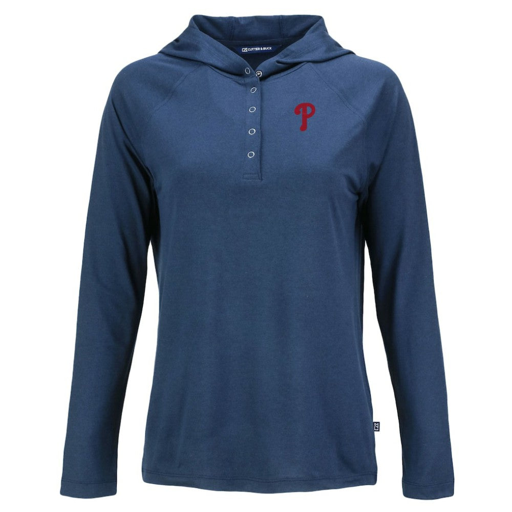 Philadelphia Phillies Cutter & Buck Women's  Coastline Epic Comfort Eco Recycled Hoodie Raglan Long Sleeve T-Shirt - Navy Hoodies