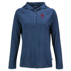 Philadelphia Phillies Cutter & Buck Women's  Coastline Epic Comfort Eco Recycled Hoodie Raglan Long Sleeve T-Shirt - Navy Hoodies
