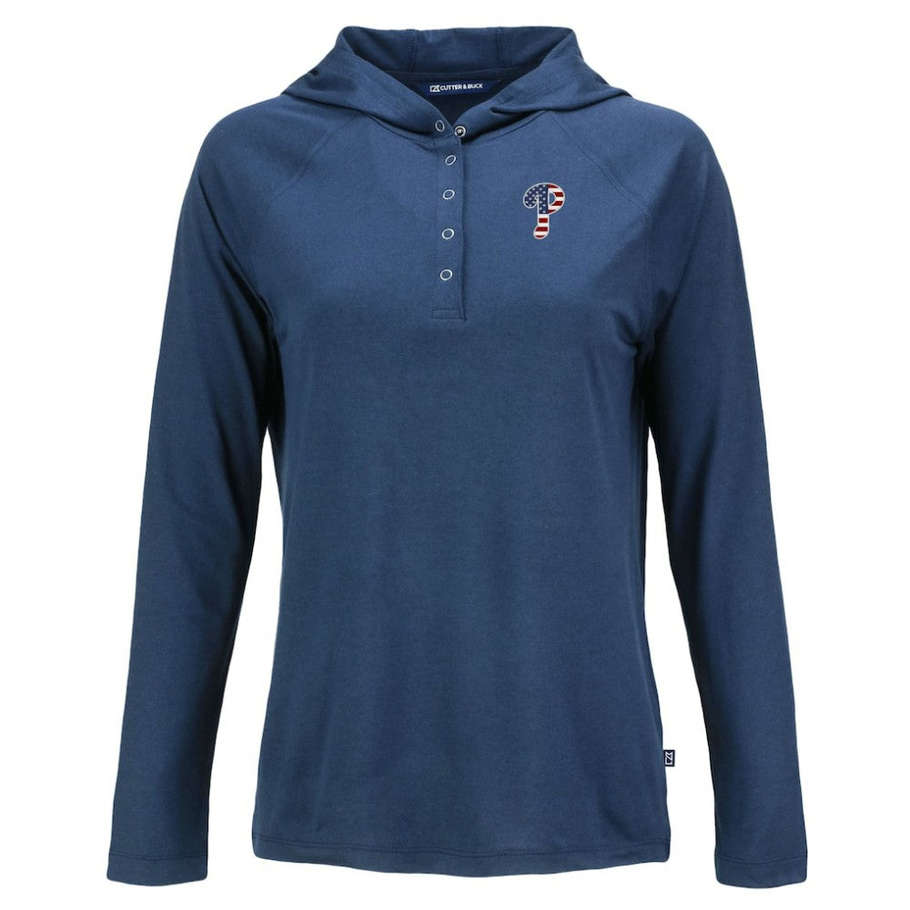 Philadelphia Phillies Cutter & Buck Women's Stars And Stripes Coastline Epic Comfort Eco Recycled Hoodie Raglan Long Sleeve T-Shirt - Navy Hoodies