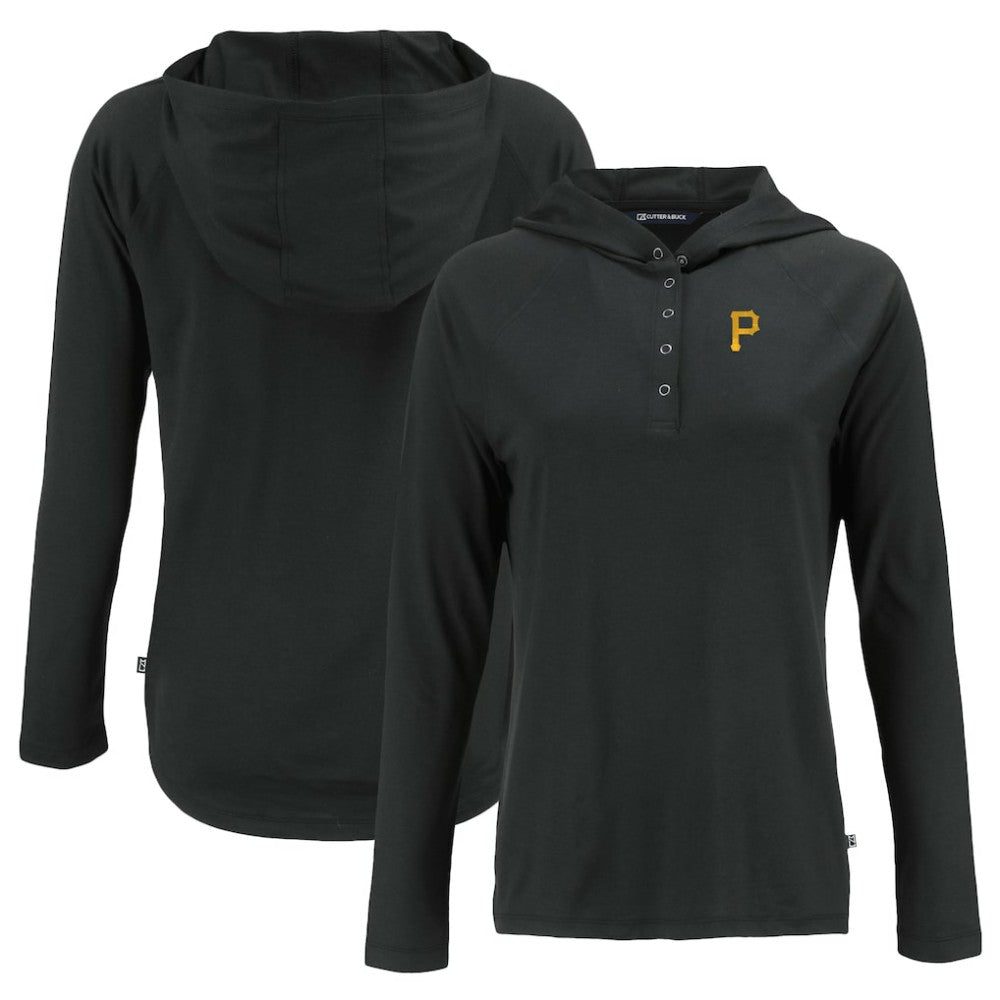Pittsburgh Pirates Cutter & Buck Women's  Coastline Epic Comfort Eco Recycled Hoodie Raglan Long Sleeve T-Shirt - Black Hoodies