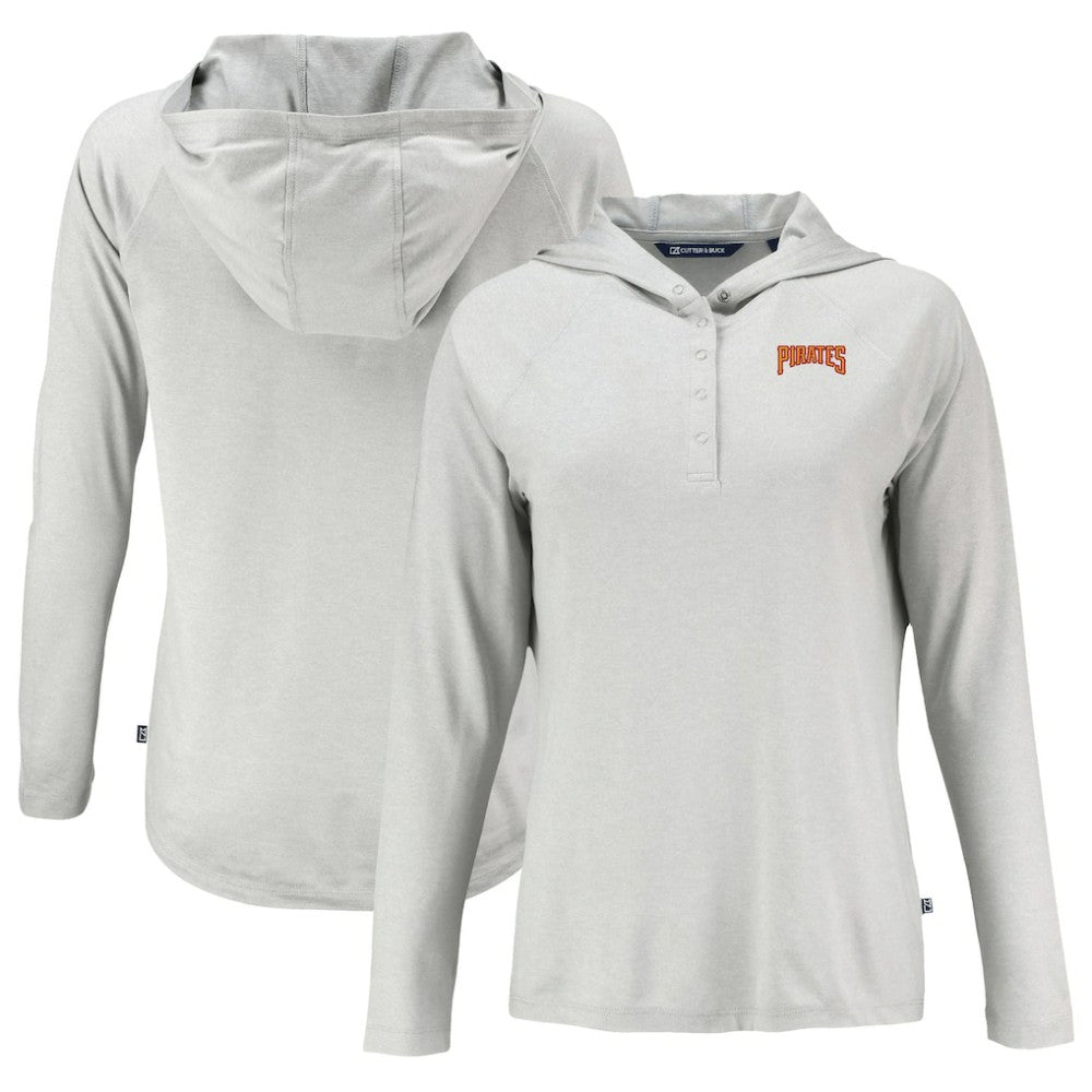 Pittsburgh Pirates Cutter & Buck Women's Cooperstown Collection Coastline Epic Comfort Eco Recycled Hoodie Raglan Long Sleeve T-Shirt - Gray Hoodies