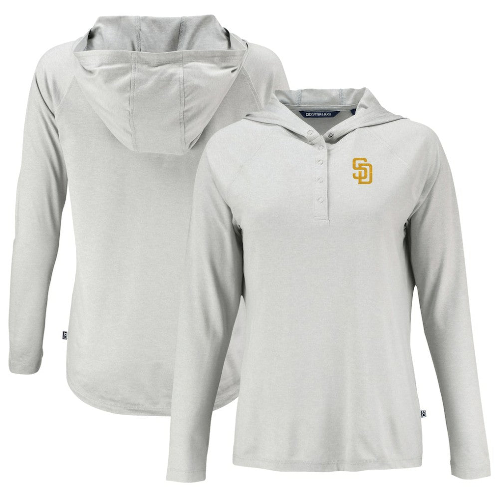 San Diego Padres Cutter & Buck Women's  Coastline Epic Comfort Eco Recycled Hoodie Raglan Long Sleeve T-Shirt - Gray Hoodies