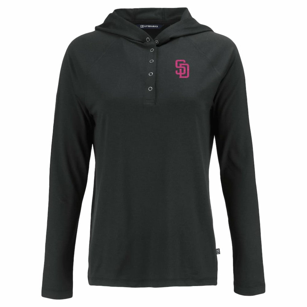 San Diego Padres Cutter & Buck Women's City Connect Coastline Epic Comfort Eco Recycled Hoodie Raglan Long Sleeve T-Shirt - Black Hoodies