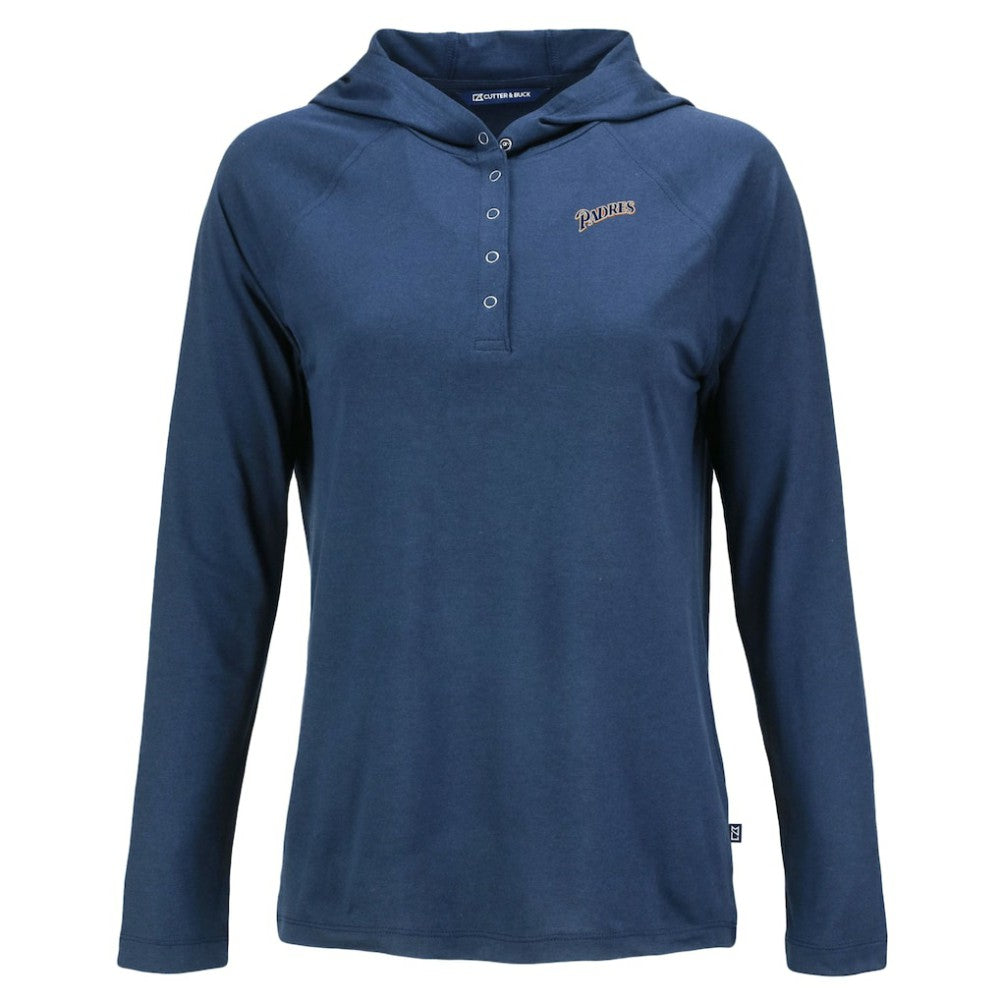 San Diego Padres Cutter & Buck Women's Cooperstown Collection Coastline Epic Comfort Eco Recycled Hoodie Raglan Long Sleeve T-Shirt - Navy Hoodies